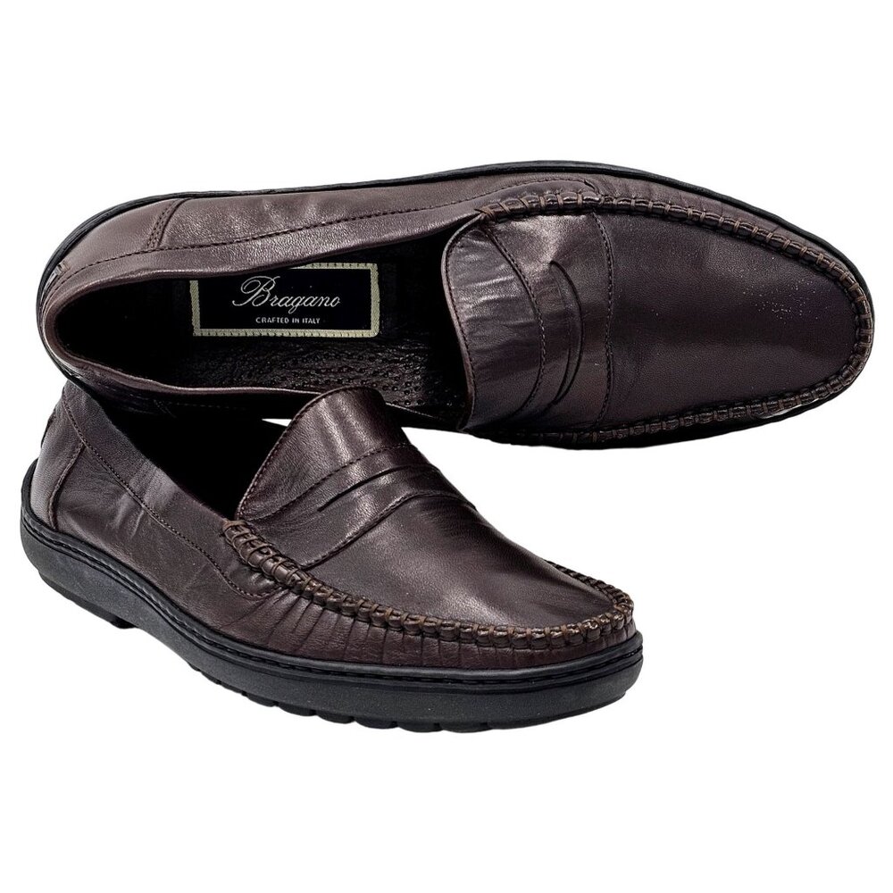 Vintage Bragano Loafers Cole Haan Italy Mens 7 Brown Leather Dress Shoes Loafers - Picture 12 of 13
